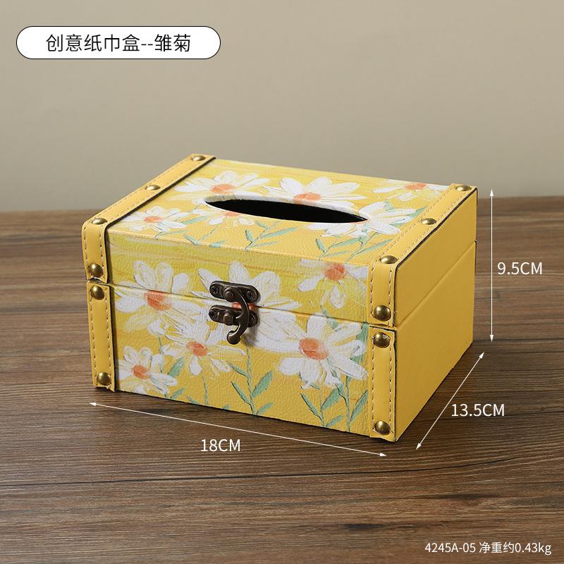 Originalität Ölgemälde von Blumen quadratisch Taschentuchbox Leder Aufbewahrungsbox Wohnzimmer Schreibtisch abgedeckte Papierbox