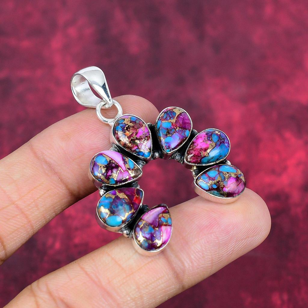 Pendentif Huître Épineuse Rose, Bijou en Pierre Précieuse en Argent Sterling Massif 925, Pendentif Fait Main, Pour Thanksgiving