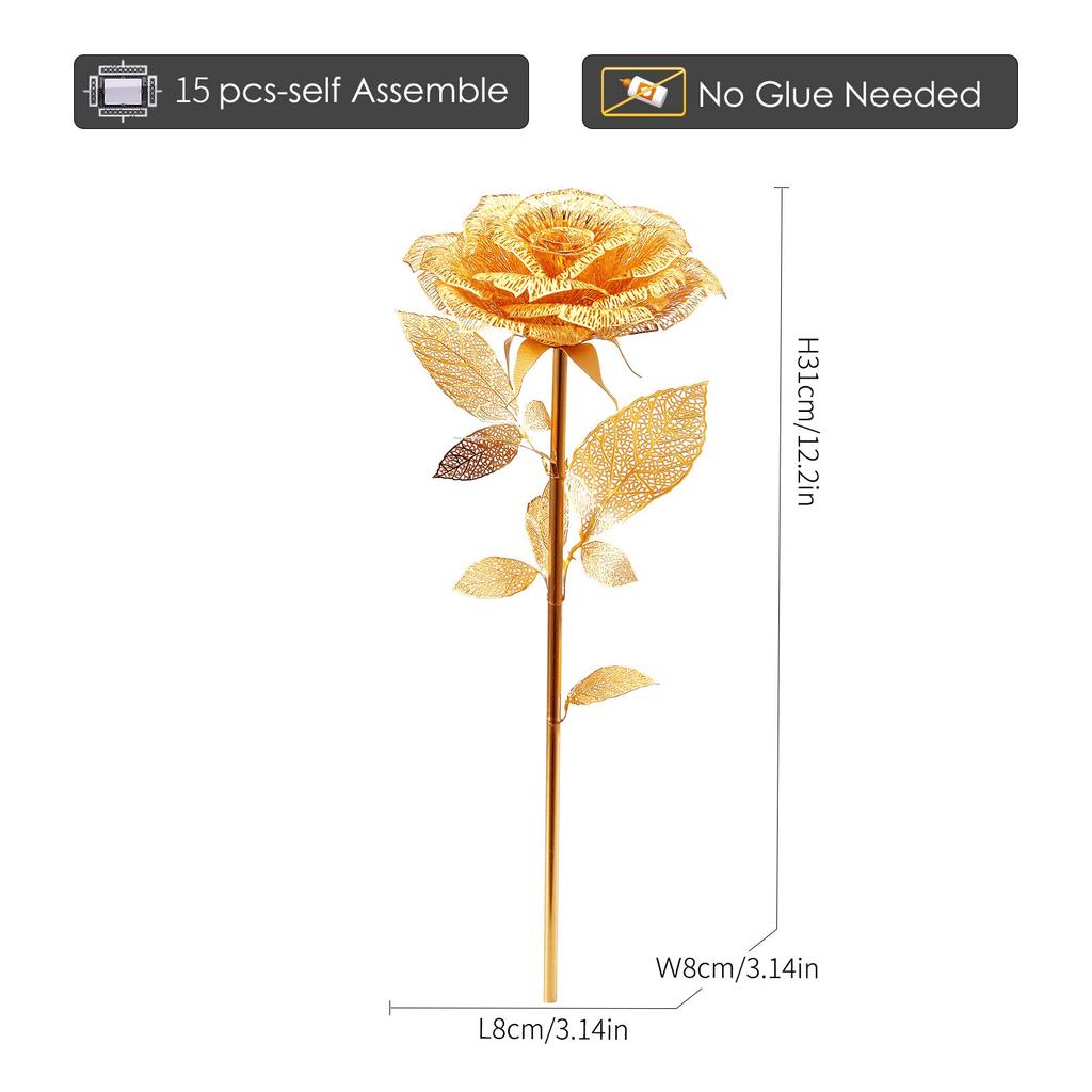 Piececool 3D Metallic Metallic Nano Assembly No Glue Intermediate Ornament Puzzle, Rose, Puzzle, Required, Required, 3-Star Difficulty, Level, Adult,