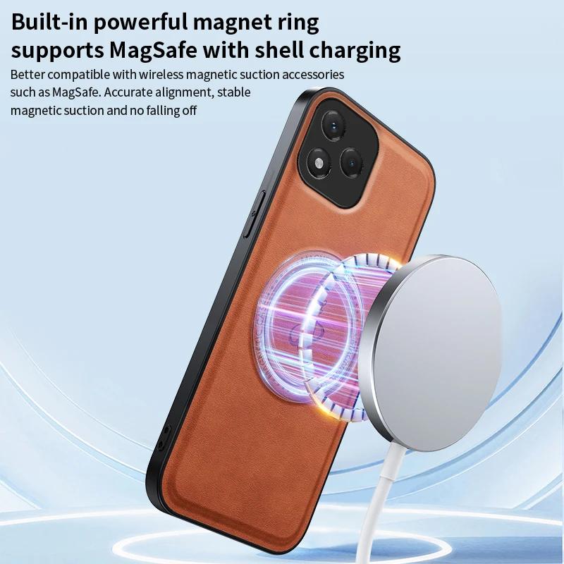 Wireless Charging Magnetic Case for Honor 400 Lite 5G Protective Cover PU Leather Hard Back Shell Coque
