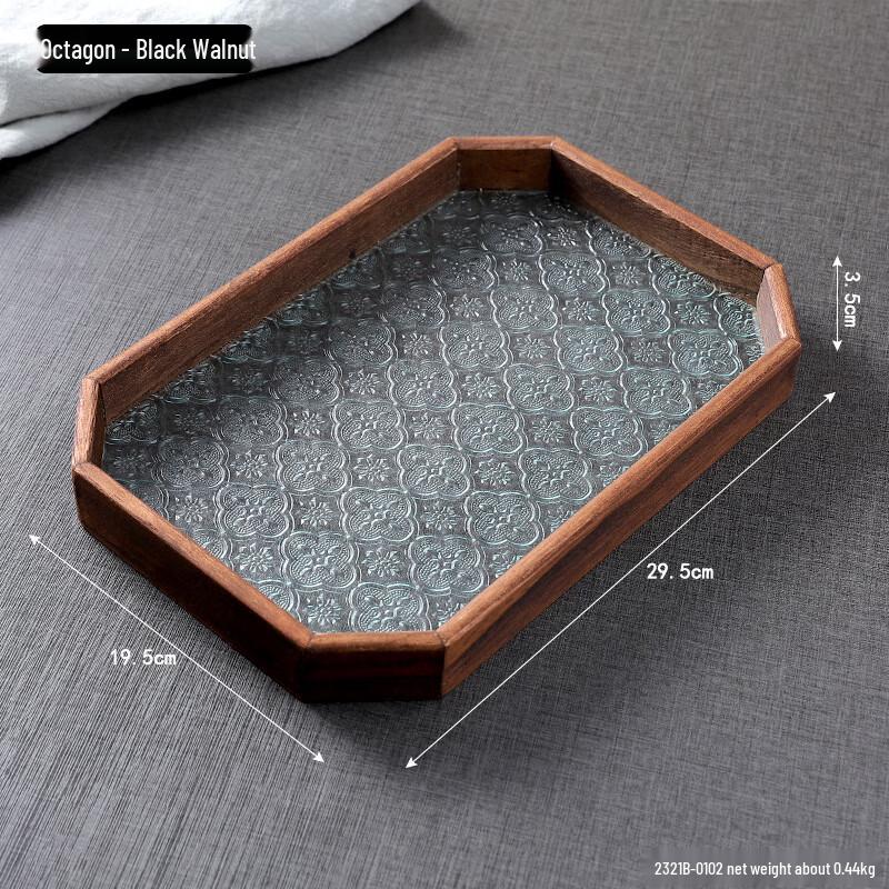 New Chinese Style Solid Wood Begonia Glass Serving Tray