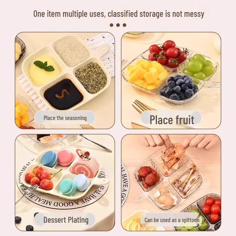 Multifunctional Kitchen Plate: Four-Grid Storage Tray for Ginger & Garlic Prep