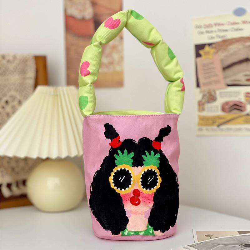 Pink Canvas Bucket Bag Korean Style Cute Cartoon Children s Bag