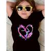 European sizes Girls' Stretchy Gymnastics Heart Print T-Shirt - Vibrant Splash Design, Soft Knit Fabric, Casual Round Neck Short Sleeve Top