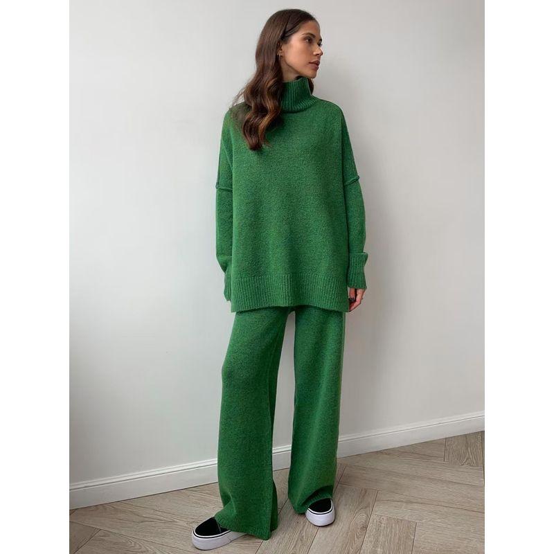 Fashion Wind Autumn and Winter Loose Knitting Sweater Pants Suit Knitted Sweater and Pants Set