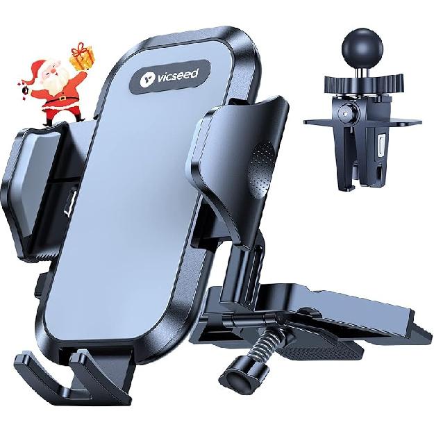 VICSEED Military-Grade Sturdy Car Phone Holder Mount, Upgraded Anti Shake Metal CD Slot & Air Vent Thick Case Friendly Phone Mount for Car Fit for