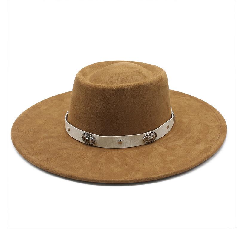 Vintage Tibetischer Zylinder Western Cowboyhut Sonnenhut Herren- und Damen-Ein-Wort-Oberteil Wildlederhut Ritterhut