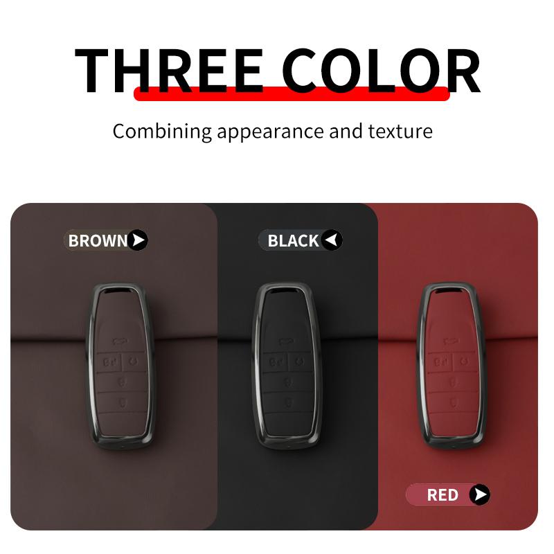 Metal Leather Car Key Cover Case For Gac Aion Y Plus S V Lx Ia5 Smart Remote Protector Shell Holder Fob Keychain Accessories