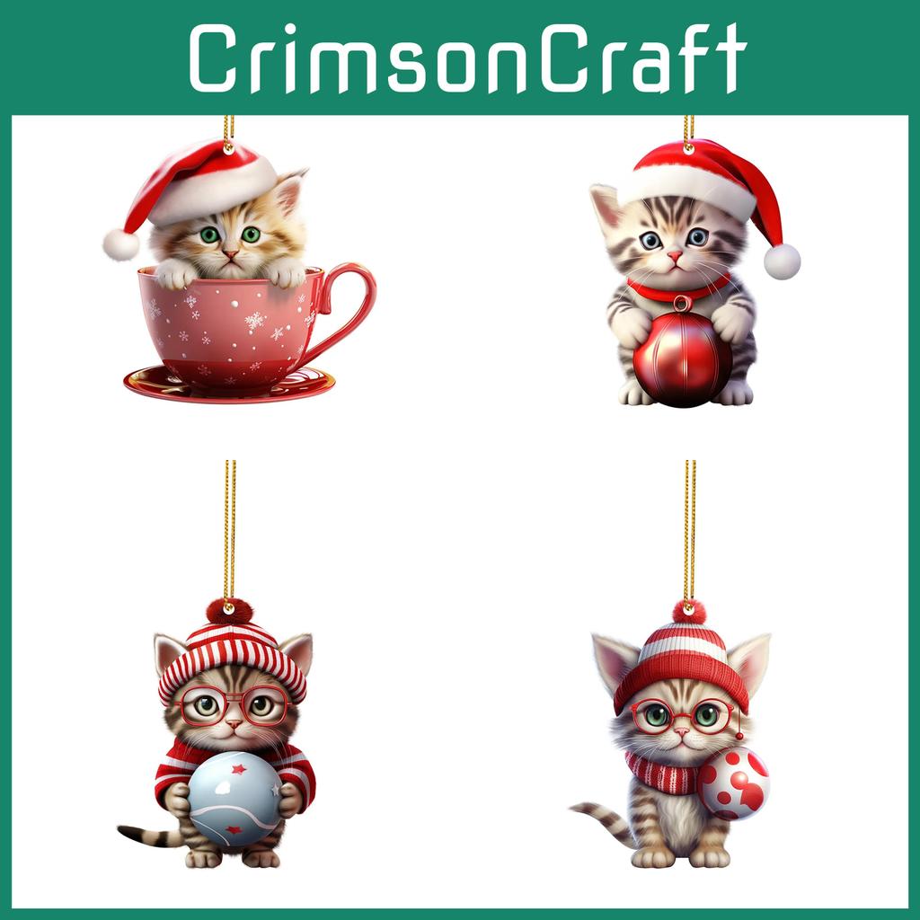 Charming Cartoon Cat Christmas Tree Ornament In Colorful Acrylic For Car Decoration