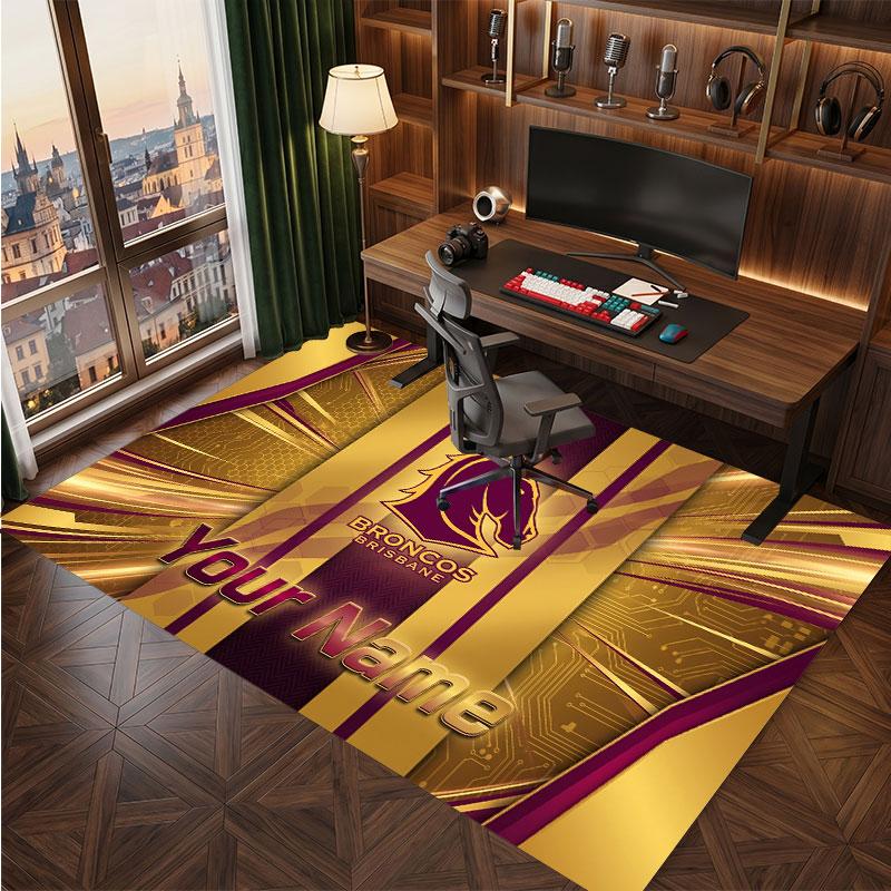 Brisbane Broncos Personalisierter Kristall-Samt-Teppich, Benutzerdefinierter Name Text Weicher Anti-Rutsch-Teppich für Wohnzimmer Schlafzimmer
