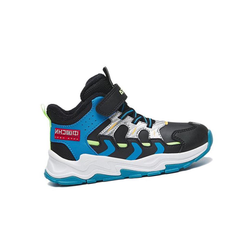 Anta Kids Velcro Non-Slip Warm Mid-Top Running Shoes Kids sneaker Blue Silver 312249993-1