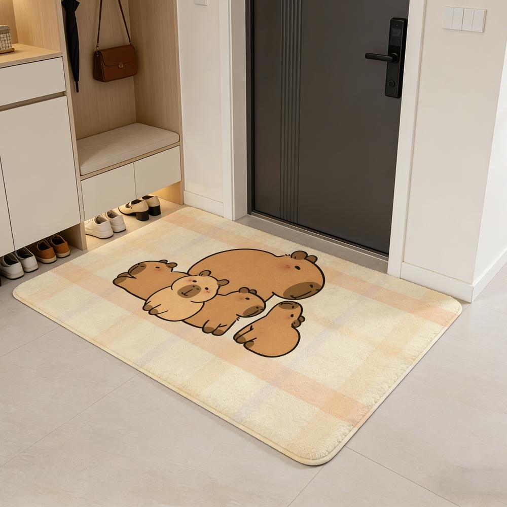 Anime C-capybara Floor Mat Flannel Door Mat Non-Slip Absorbent Washable Indoor Home Rug