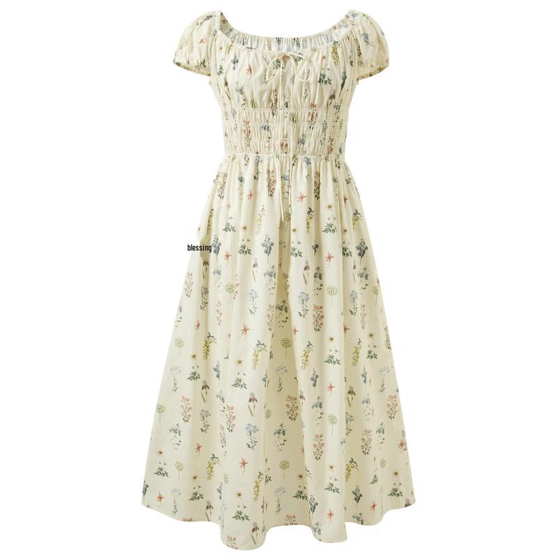 Women s Floral Square Neck French Style Long Dress XL
