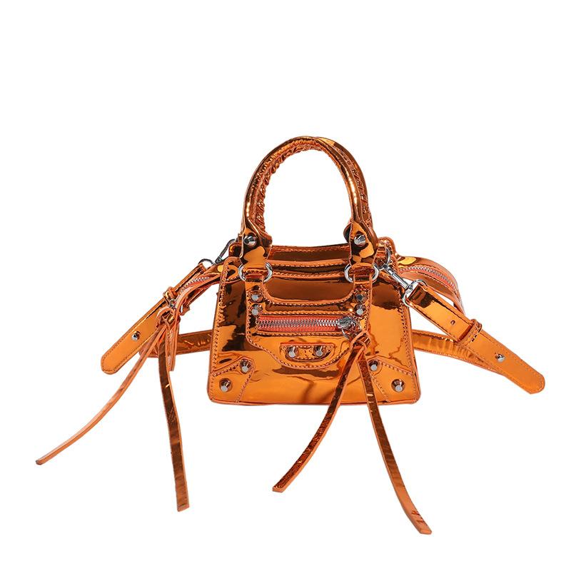 Bag 2025 New Korean Version Fashion Rivet Personalized Ins Women's Shoulder Crossbody Glossy Small Square Bag Pu