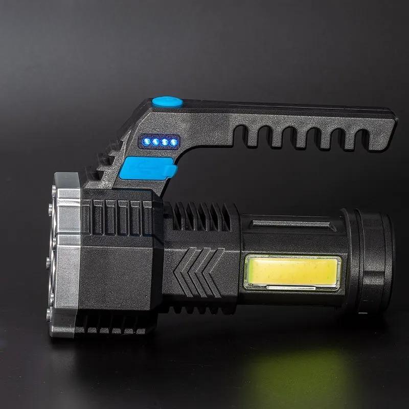 High Power Rechargeable LED Flashlights 7/4LED Camping Torch With COB Side Light Lightweight Outdoor Lighting ABS Material