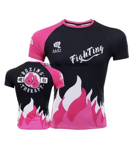 Muay Thai T-shirt set men's and women's pink and green MMA comfortable and breathable
