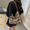 Large Capacity Backpack Women's Commuter Bag Plaid Tote Bag Cartoon Dog Shoulder Bag