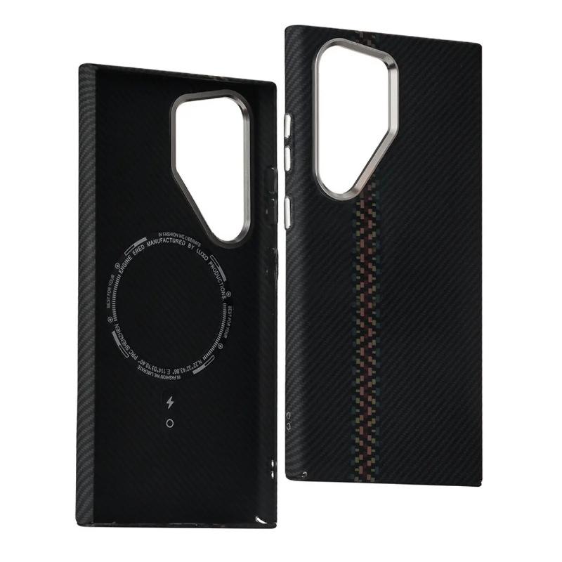 High-End Carbon Fibre Texture Magnetic Case For Samsung Galaxy S23 S24 S25 S26 Ultra Plus Anti-Scratch Shockproof PC Phone Cover