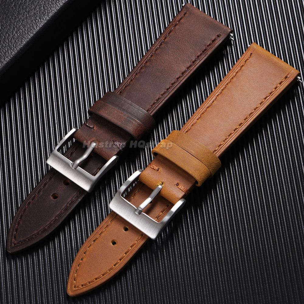 Vintage Lederen Horlogeband Universeel Snelontgrendelings Horlogeband 18/19/20/21/22/24mm voor Seiko voor Omega Gestikt Koeienhuid Armband