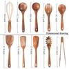 Lot de 10 Ustensiles de Cuisine en Bois de Teck Naturel Ensemble de Cuillères en Bois Spatule Ensemble d'Ustensiles de Cuisine Pour Cuisiner Pâtisserie Jt503