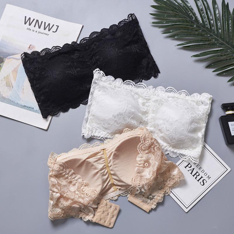 Lace Strapless Anti-Slip Bandeau with Chest Pads – Large Size, Beautiful Back, Anti-Exposure Base Layer.
