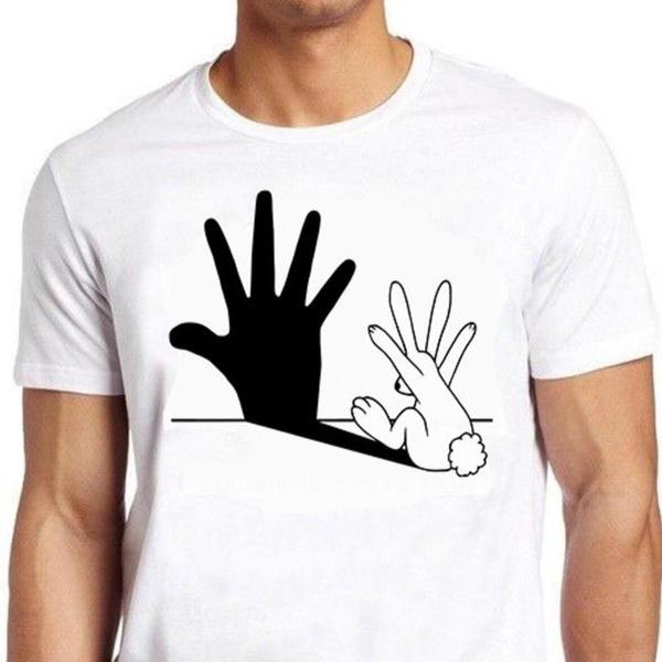 Short Sleeve Crew Neck Rabbit Hand Shadow Art Graphic T-Shirt Casual Gift Cool Tee for Men and Women S разноцветный