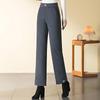 2024 Autumn/Winter High-Waisted Wool Slimming Straight-Leg Cropped Warm Pants for Middle-Aged Women