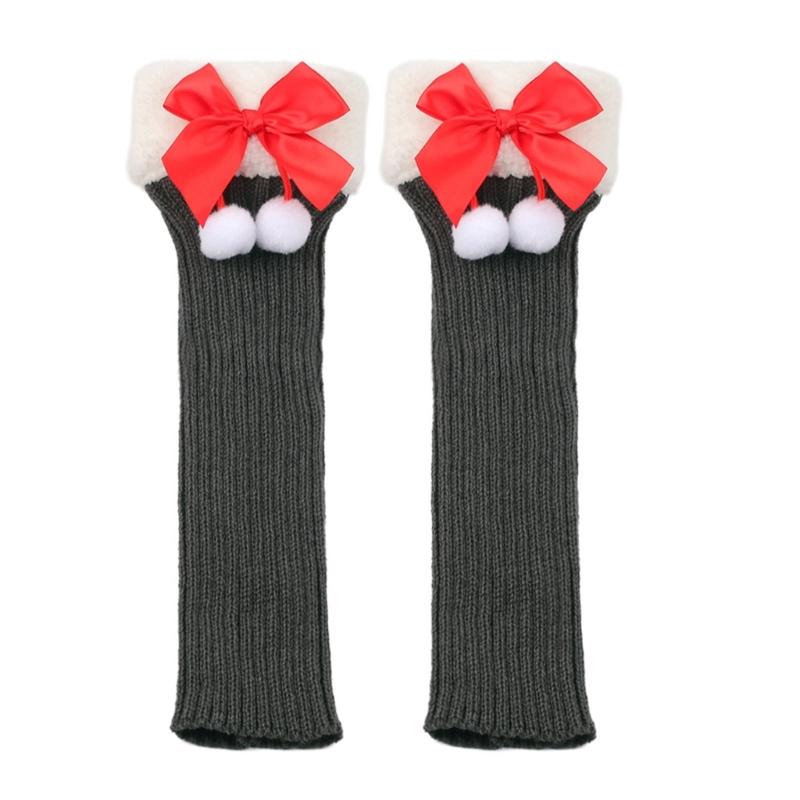 Christmas Fleece Trim Warm Leg Warmers Sweet Plush Balls Bows Knitted Boot Covers Festival Footless Socks for Women