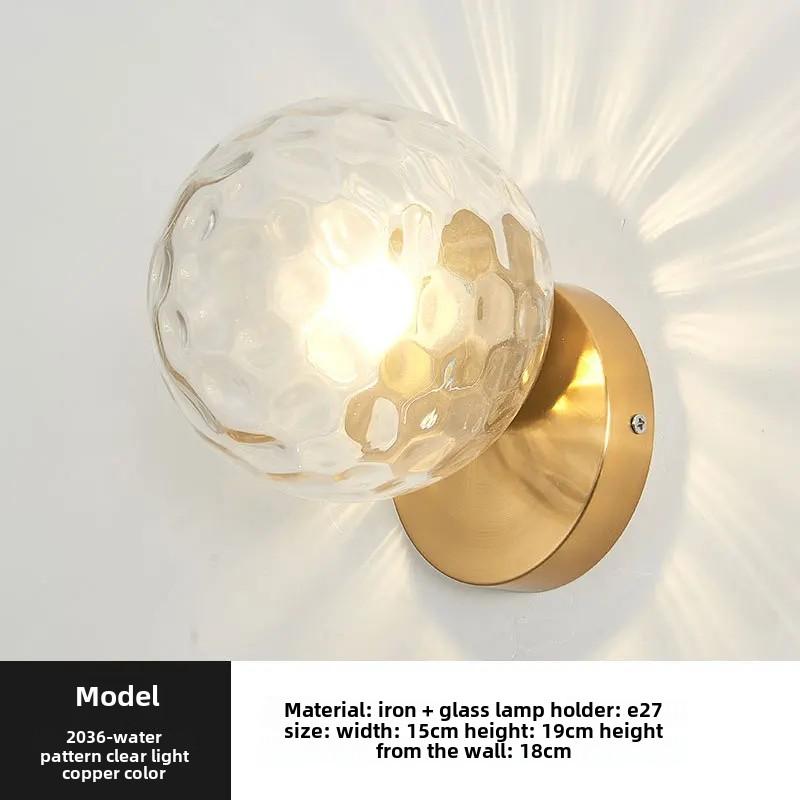 Applique murale LED d'intérieur nordique en fer et verre rond E27 pour escaliers modernes pour salon, chambre à coucher, couloir, allée