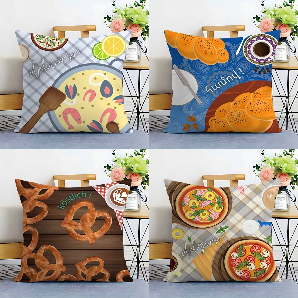 Food Paella Pizza Wall Art Pillow Case Sofa Decorative Home Double-sided Printing Short Plush Cushion Pillow Cover Holiday Gift
