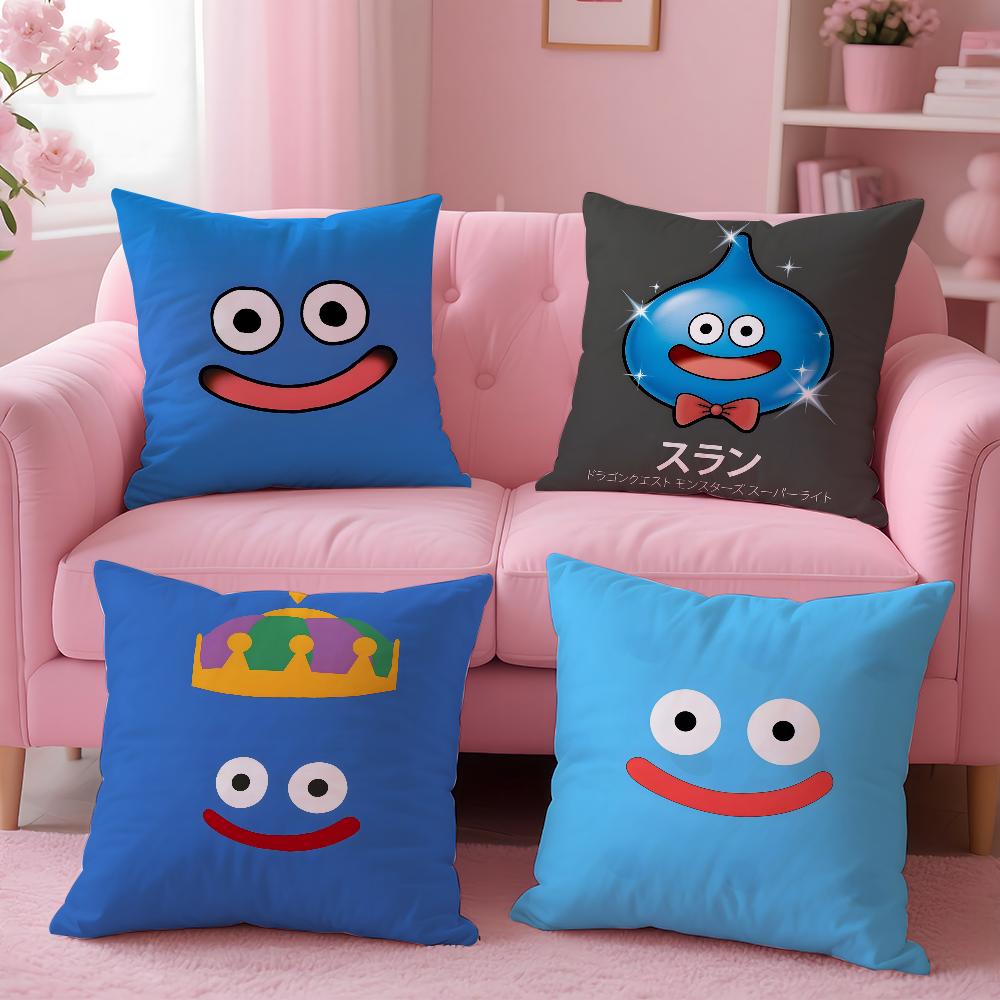 Dragon Quest Slime Pillow Case Anti-dustmite Pillowcase Invisible zipper silky short plush Sofa cushion cover
