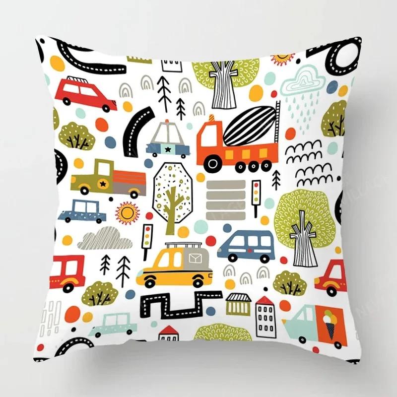 Cute Childlike Suitable for Children Type Square Cushion Cover Polyester Sofa Bedroom Living Room Pillowcase Decoration
