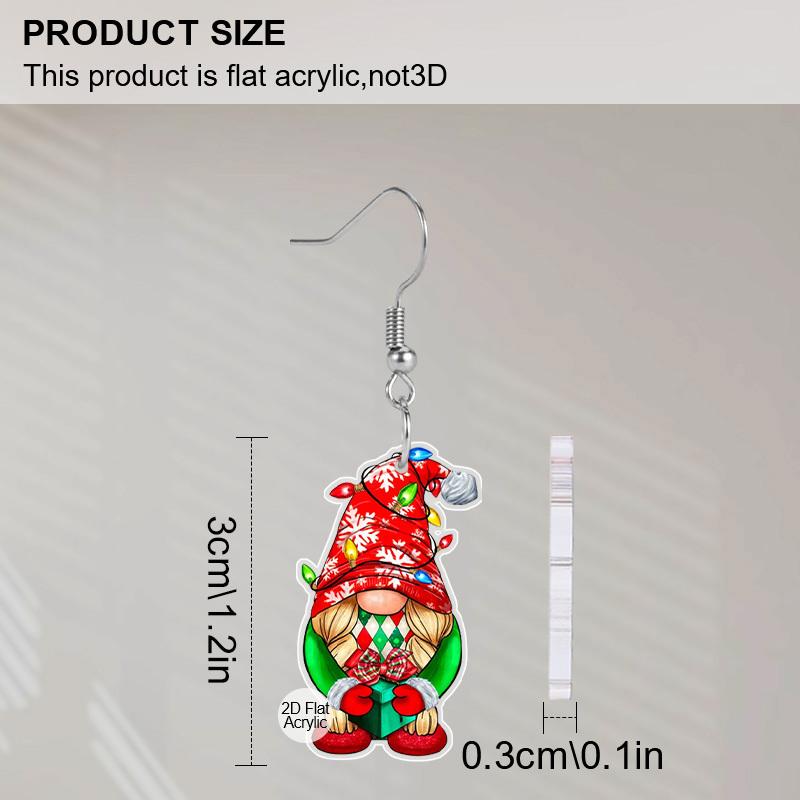Christmas Gift Acrylic Women's Fashion Drop Earrings, Cute Take A Gift Gnome Shape Design Earrings Jewelry for Holiday Party Wear