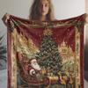 Vintage Christmas Blanket - Santa/Reindeer/Tree Print, Soft Flannel Fleece,  Cozy Gift for Couch/Bed/Travel, All-Season Use