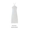 Kaslead New Women Clothes Western Style Fashion Simple Slimming Frill Hanging Neck Lace-up Dress