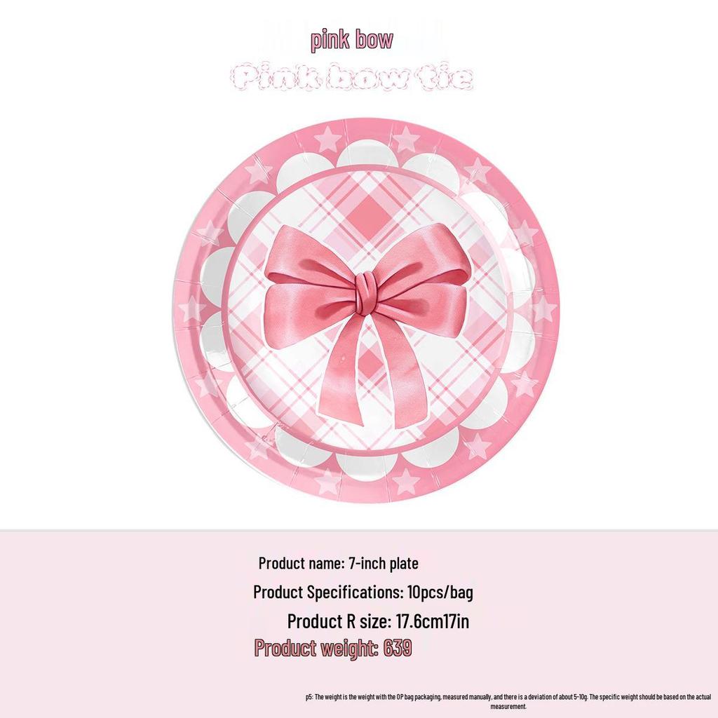 Pink Ballet Bow Children's Birthday Party Disposable Tableware Set