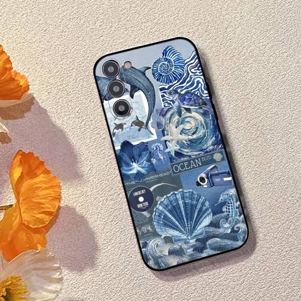 

C-Cool Blue O-Ocean Retro Phone Case For Samsung Galaxy A73,A72,A71,A70,A53,A52,A51,Others Soft Black Cover Samsung a71 5g