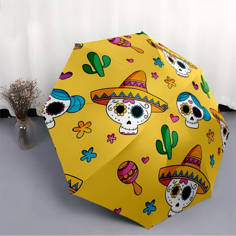 1pc Day of the Dead, Skulls Automatic Open 8-Rib Windproof Umbrella, Travel & Commuting