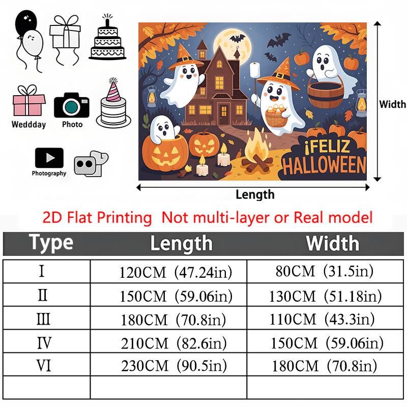 Party Backdrop Halloween Flat Spooky Ghosts Pumpkins Haunted House Event Backdrop Decoration Party Decor