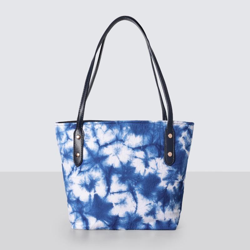 Borsa Tote Tinta a Mano Stile Etnico, Borsa a Mano/Spalla di Grande Capacità per Donna