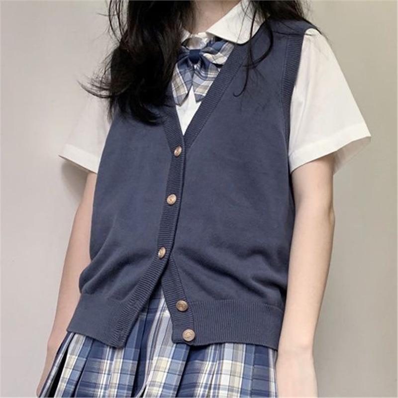Japanese Style Knitted Cardigan Vest - Solid Color, Academic Look, Versatile Sweater for Spring and Autumn