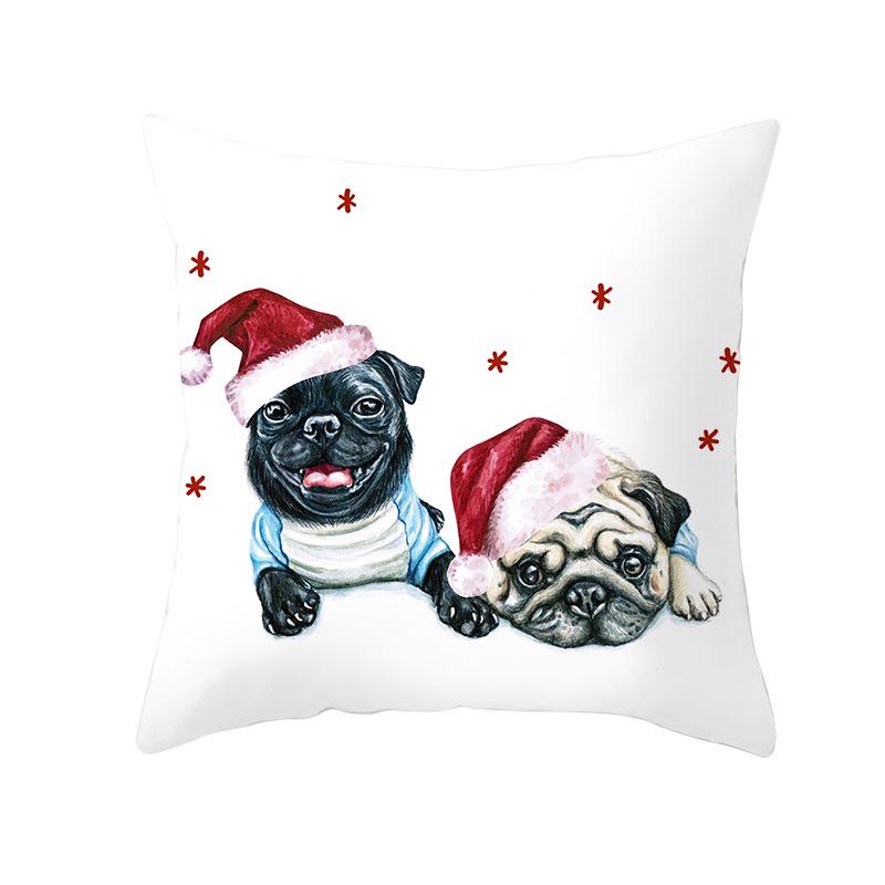 Pet Print Christmas Peach Skin Pillow Cover Bedside Cushion Cover Sofa Cushion Cover