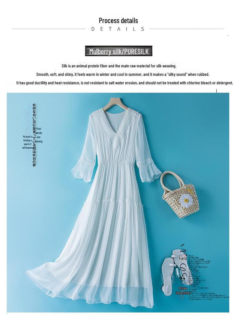 Women's Medium-Length Mulberry Silk Dress, 2022 Spring Collection