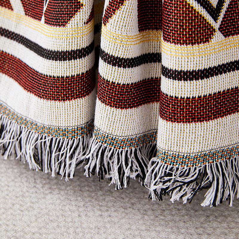 1pc Sofa Blanket Geometric Print Sofa Cover With Tassels Four Seasons Universal Double Face Usable Pet Friendly Home Decor