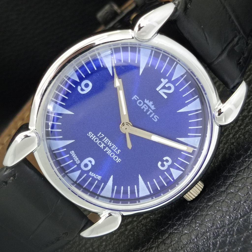 HAND-WINDING VINTAGE SWISS MENS REFURBISHED BLUE COLOR DIAL WATCH A700834-5 R205a-a700834