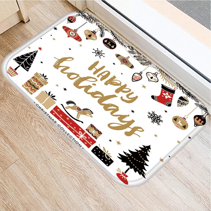 Merry Christmas and New Year Home Decoration Entrance Door Mat Bathroom Kitchen Non-Slip Floor Mat Living Room Hallway Carpet