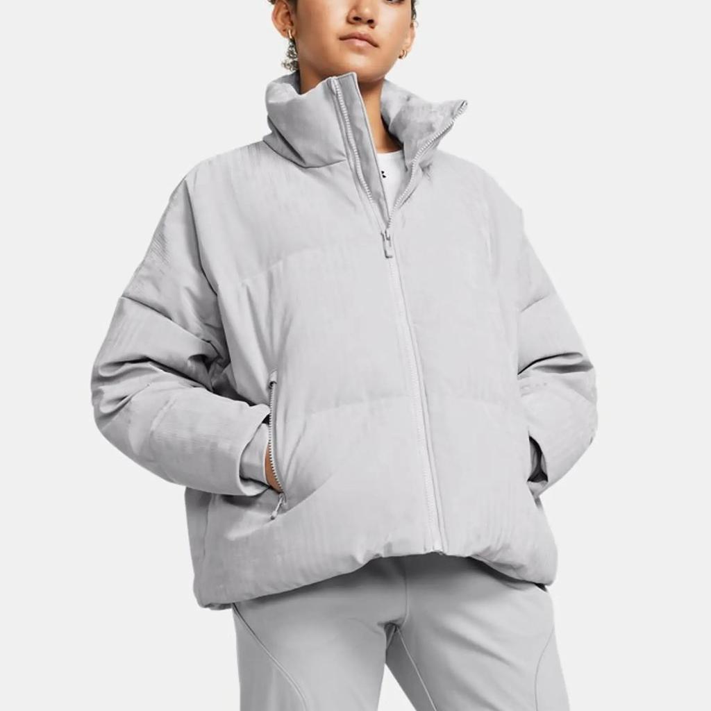 Under Armour Solid Color Training Sports Stand Collar Short Down Jacket Women Outerwear Gray 1378859-014