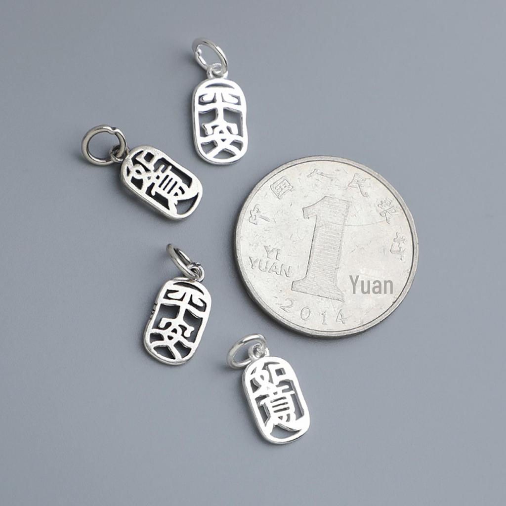 S925 Sterling Silver Vintage Hollow Peace & Good Luck Pendant for DIY Beaded Bracelet Jewelry Accessories