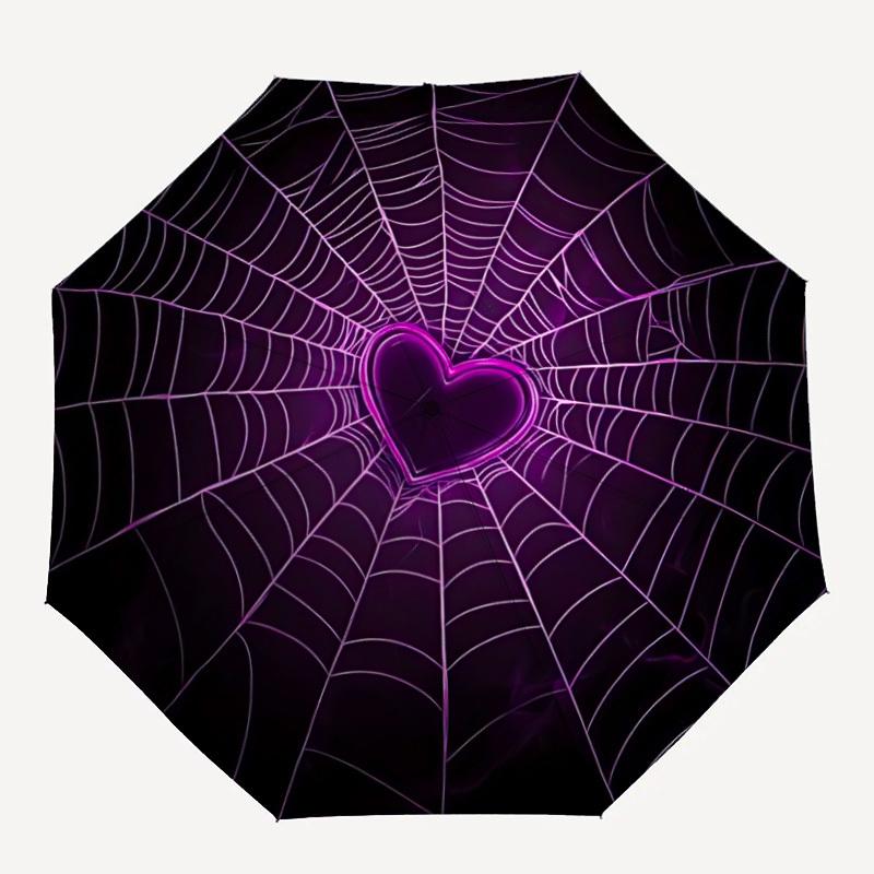 

1pc Spider Web Heart Automatic Folding Umbrella - Compact 8-Rib Design, Durable Plastic & Iron, Lightweight for Outdoor Daily Use213