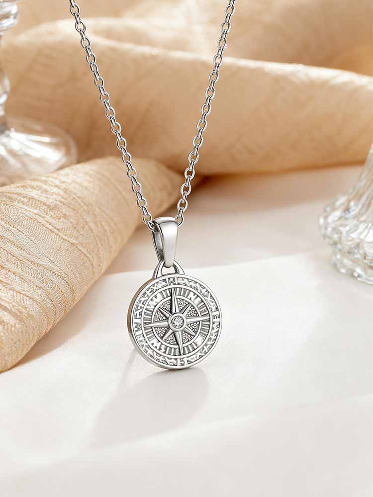 

Vegvísir Zircon Octagram Round Pendant for Women Men Stainless Steel Chain Necklaces Couple S Protective Charm Jewelry